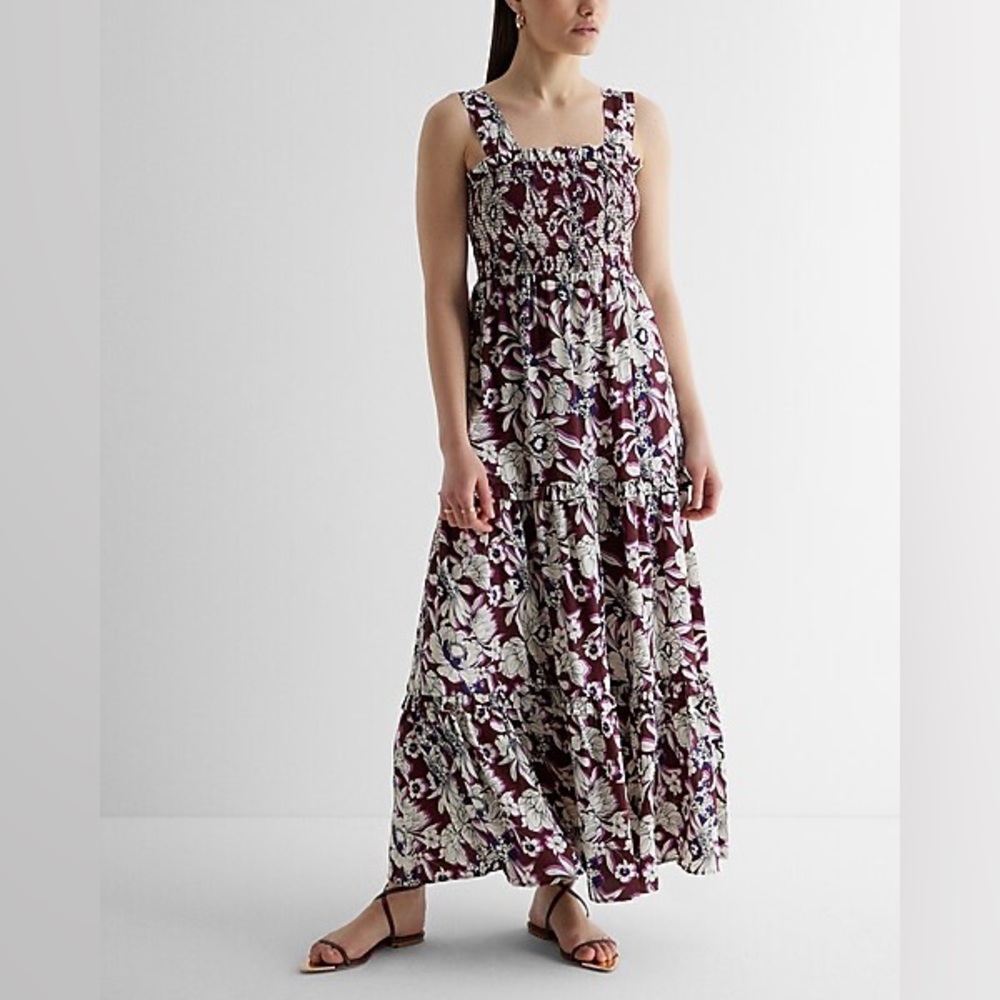 NWT Floral Square Neck Smocked Tiered Maxi Dress